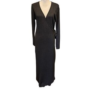 Marconi Size S Maxi Wrap Sweater Dress Wool Blend Charcoal Grey Minimal FLAW